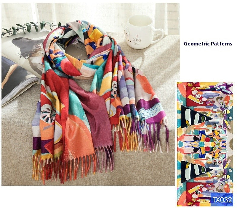 Aurora Tassel Oil Painting Scarf Shawl