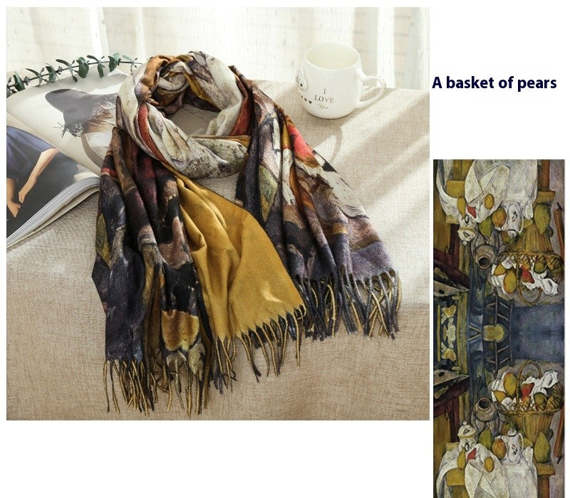 Aurora Tassel Oil Painting Scarf Shawl