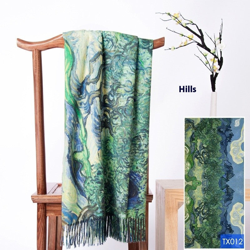 Aurora Tassel Oil Painting Scarf Shawl