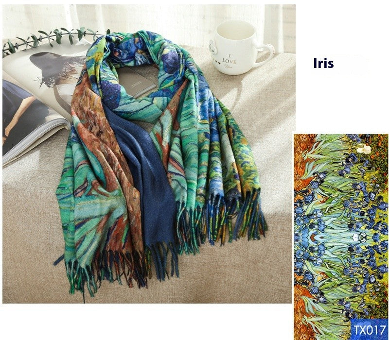 Aurora Tassel Oil Painting Scarf Shawl