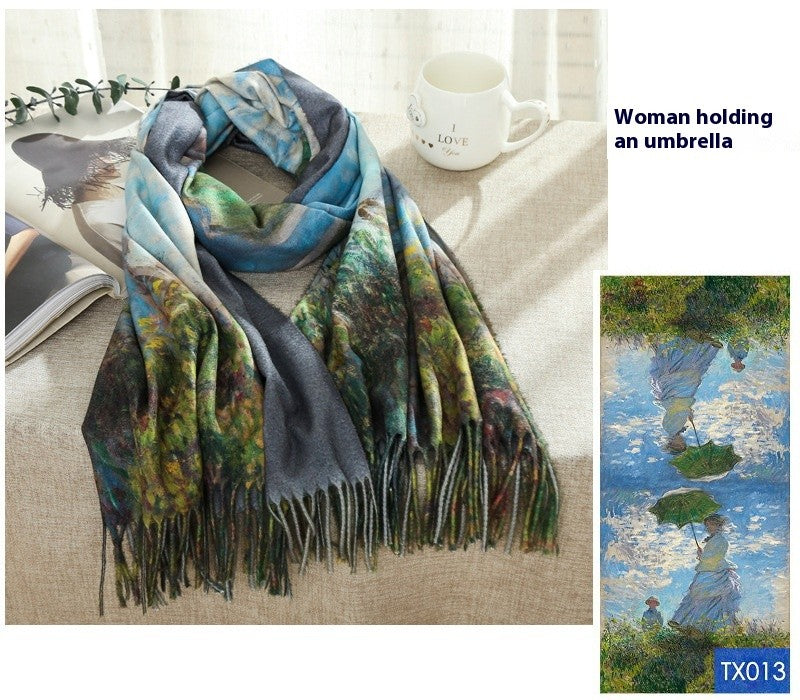 Aurora Tassel Oil Painting Scarf Shawl