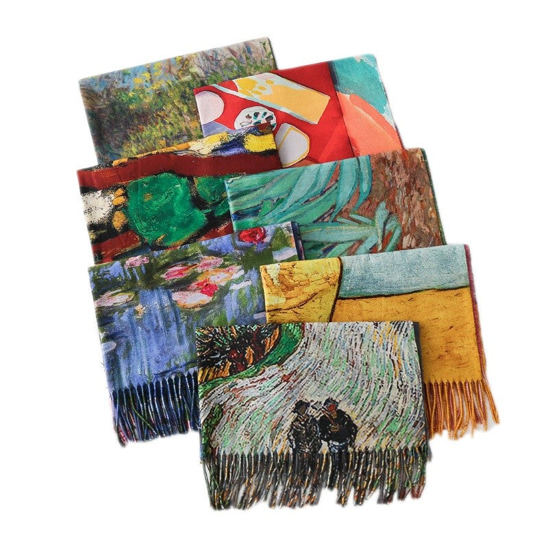Aurora Tassel Oil Painting Scarf Shawl