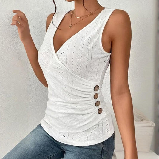 Alana Ruched V-Neck Sleeveless Tank Top