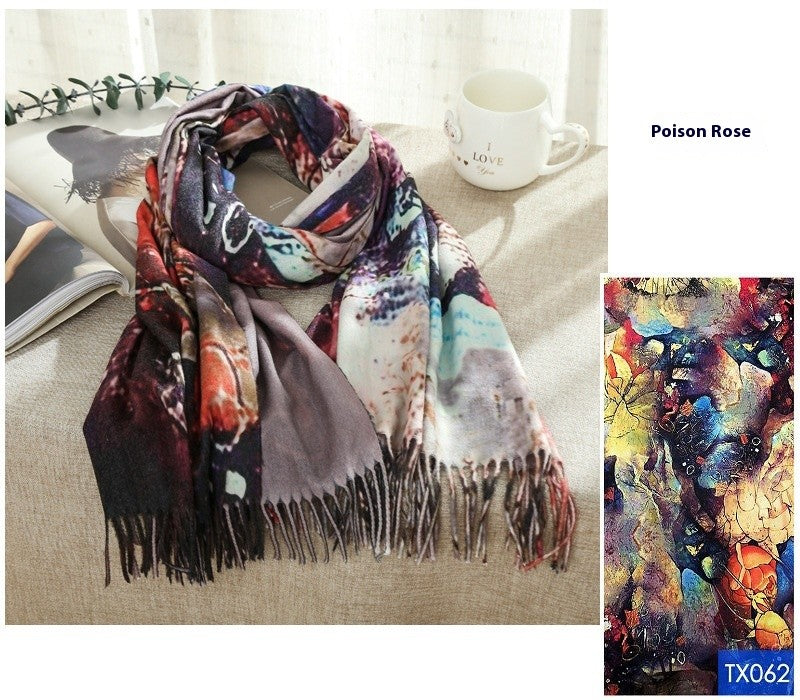 Aurora Tassel Oil Painting Scarf Shawl