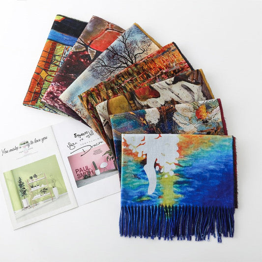 Aurora Tassel Oil Painting Scarf Shawl