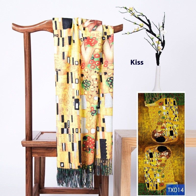 Aurora Tassel Oil Painting Scarf Shawl