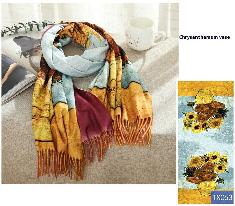 Aurora Tassel Oil Painting Scarf Shawl