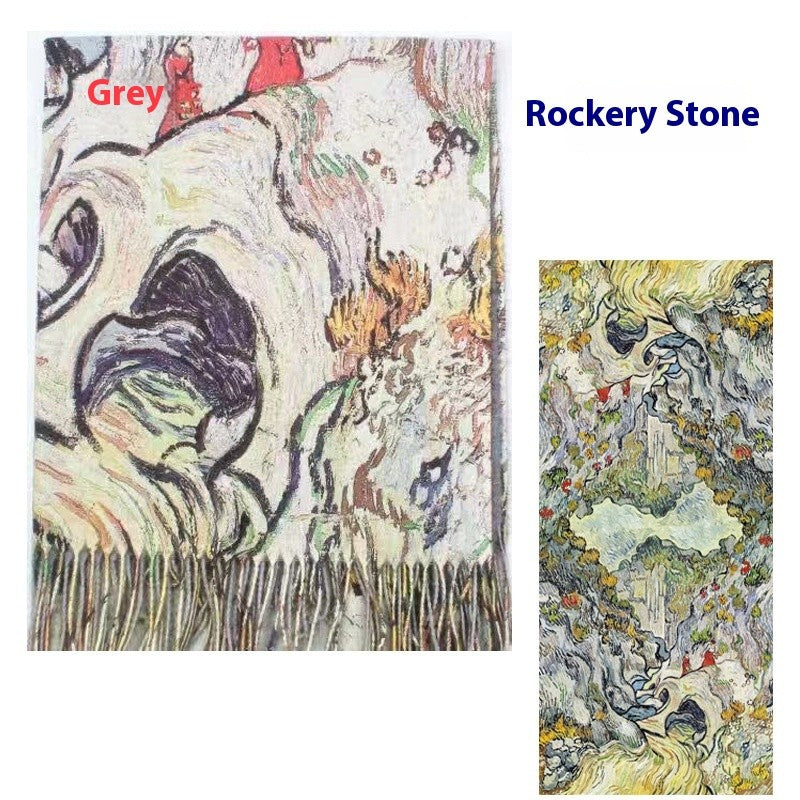 Aurora Tassel Oil Painting Scarf Shawl