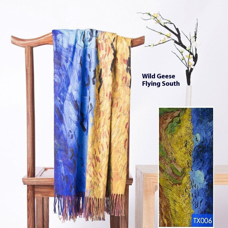 Aurora Tassel Oil Painting Scarf Shawl