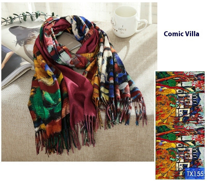 Aurora Tassel Oil Painting Scarf Shawl