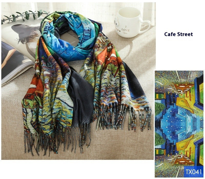 Aurora Tassel Oil Painting Scarf Shawl