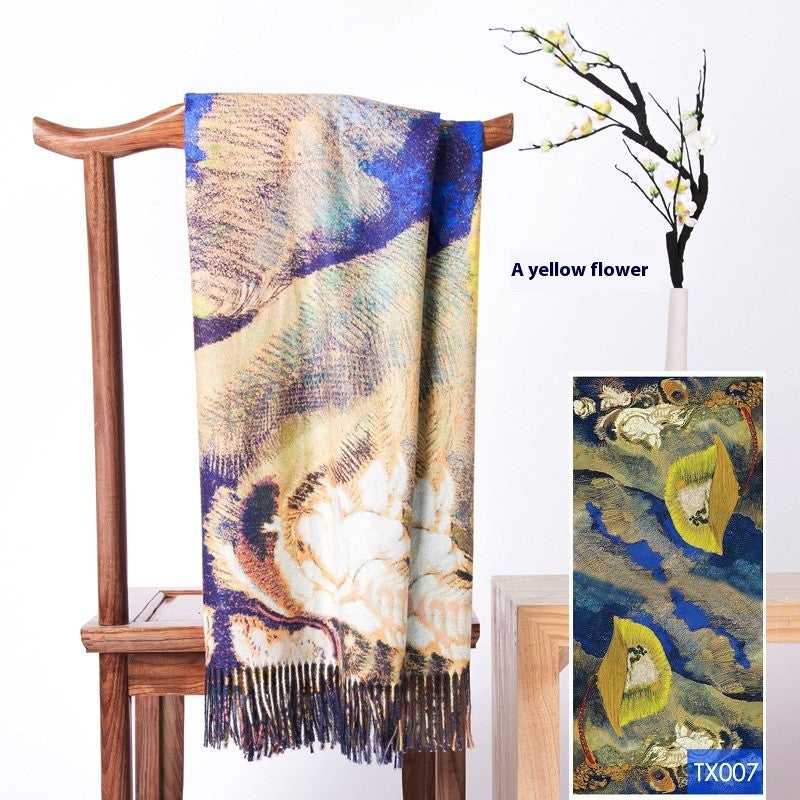 Aurora Tassel Oil Painting Scarf Shawl