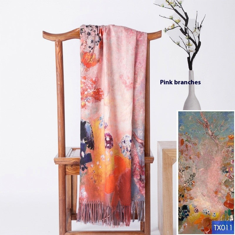 Aurora Tassel Oil Painting Scarf Shawl