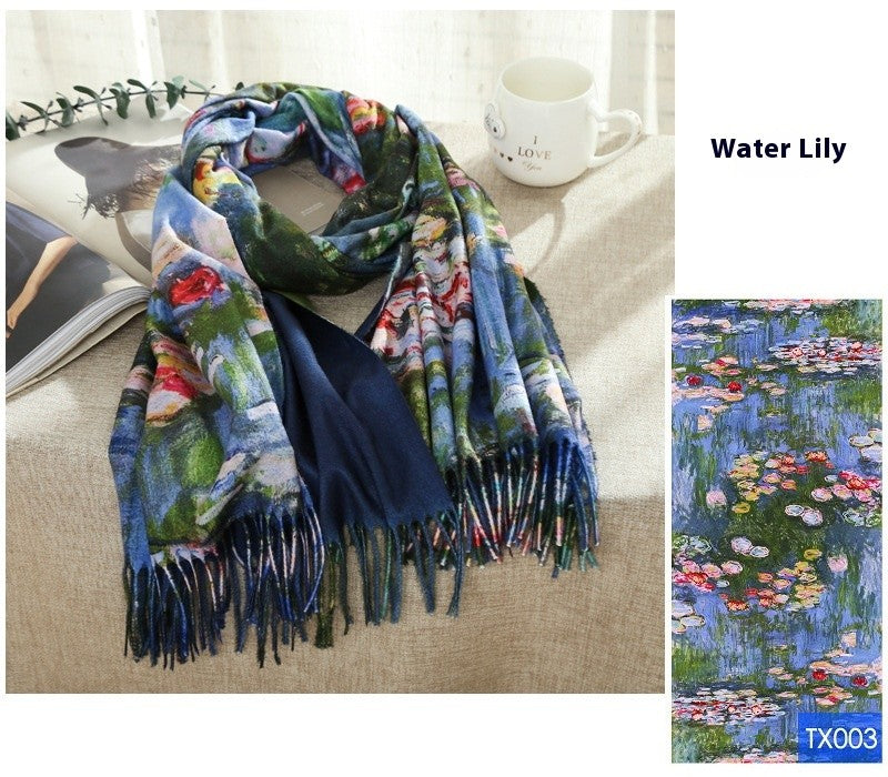 Aurora Tassel Oil Painting Scarf Shawl