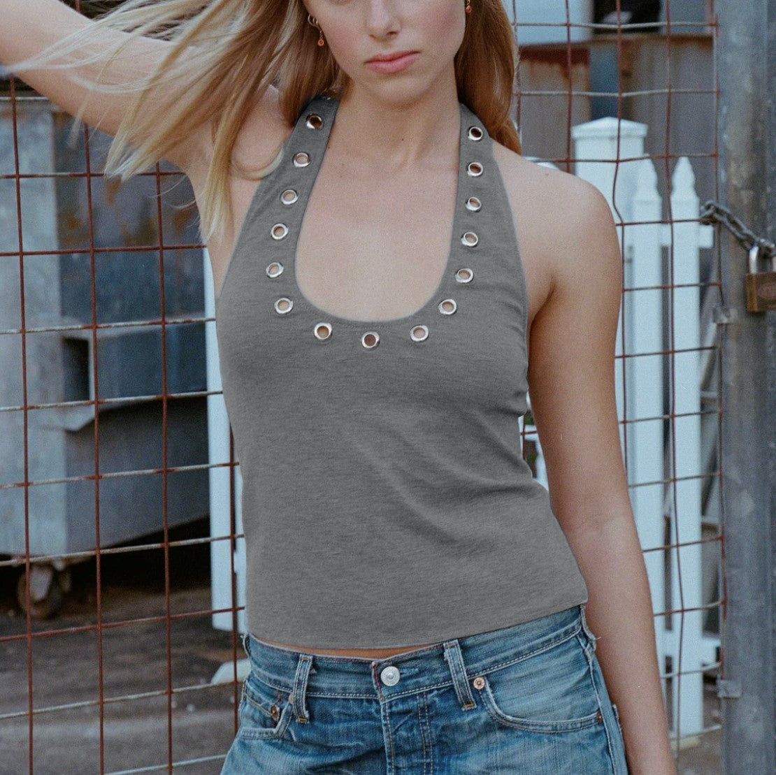 Nyx Metal-Detail Spaghetti Strap Halter Top