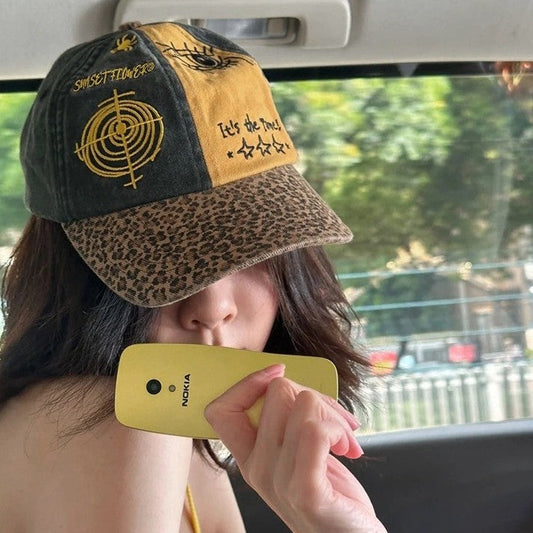 Raya Retro Leopard Print Distressed Cap