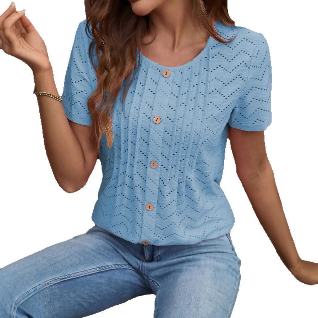 Veyra Pleated Buttoned Tee