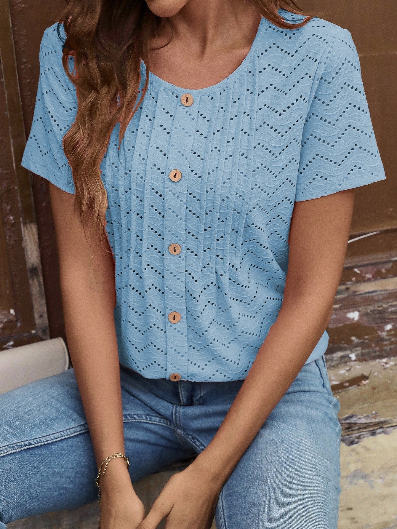 Veyra Pleated Buttoned Tee